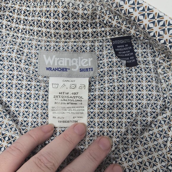 Wrangler Men's 2XT Western Shirt Button Front Long Sleeve Geometric Print - Picture 4 of 6